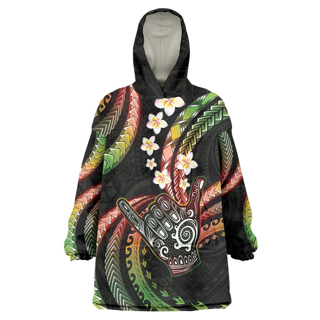 Hawaii Shaka Sign Wearable Blanket Hoodie Fantastic Frangipani Reggae