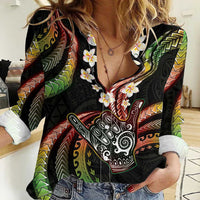 Hawaii Shaka Sign Women Casual Shirt Fantastic Frangipani Reggae