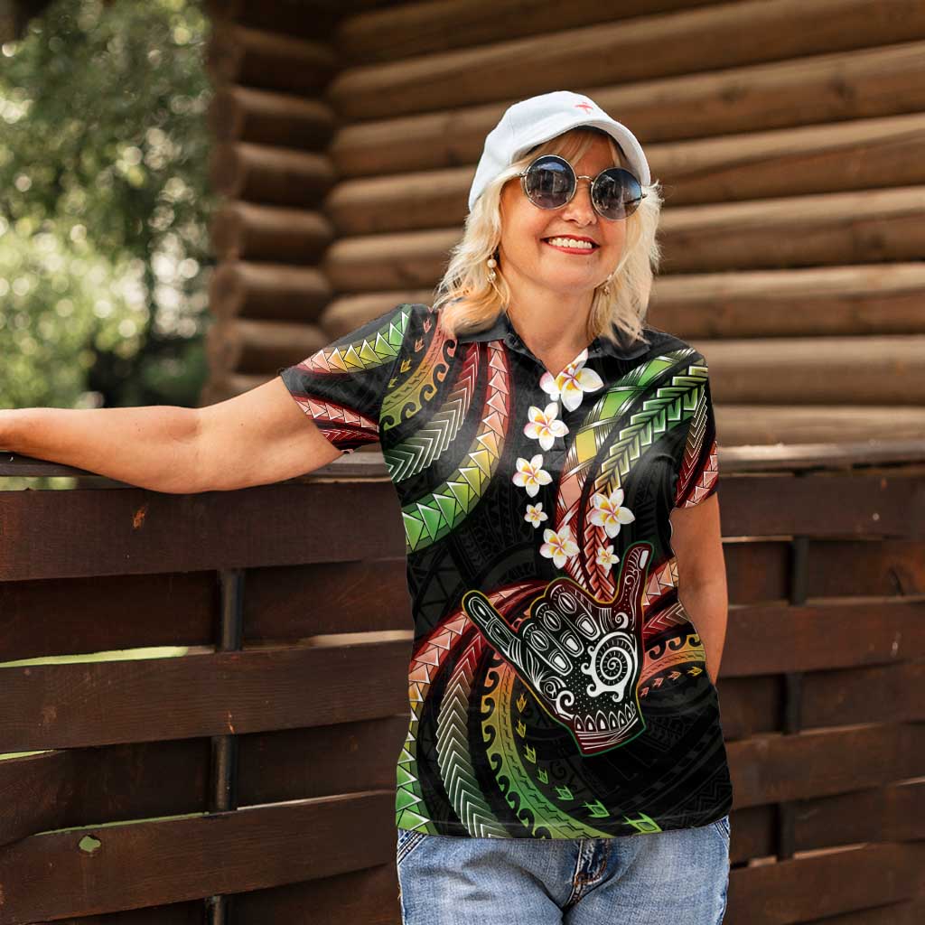 Hawaii Shaka Sign Women Polo Shirt Fantastic Frangipani Reggae