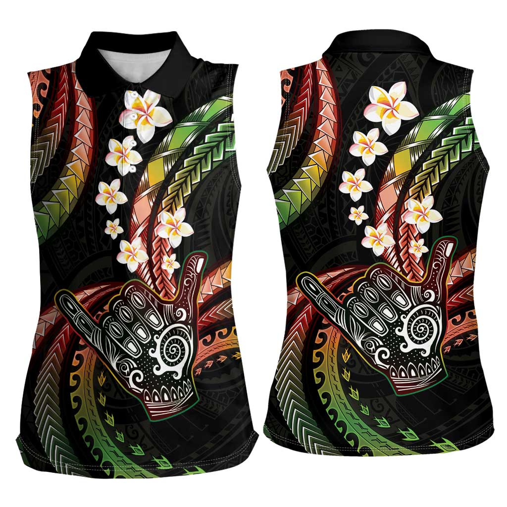 Hawaii Shaka Sign Women Sleeveless Polo Shirt Fantastic Frangipani Reggae