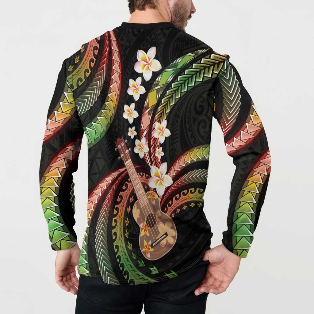 Hawaiian Ukulele Button Sweatshirt Jawaiian Fantastic Plumeria