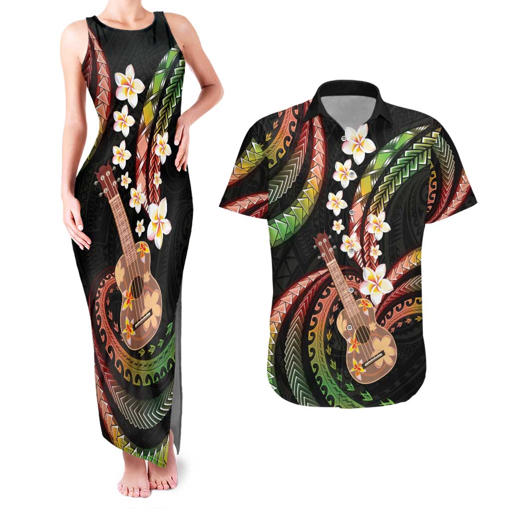 Hawaiian Ukulele Couples Matching Tank Maxi Dress and Hawaiian Shirt Jawaiian Fantastic Plumeria