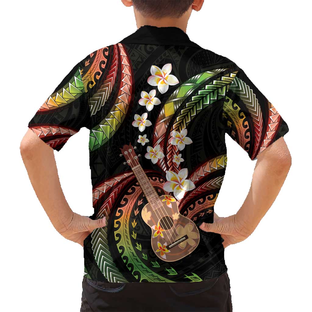 Hawaiian Ukulele Family Matching Long Sleeve Bodycon Dress and Hawaiian Shirt Jawaiian Fantastic Plumeria