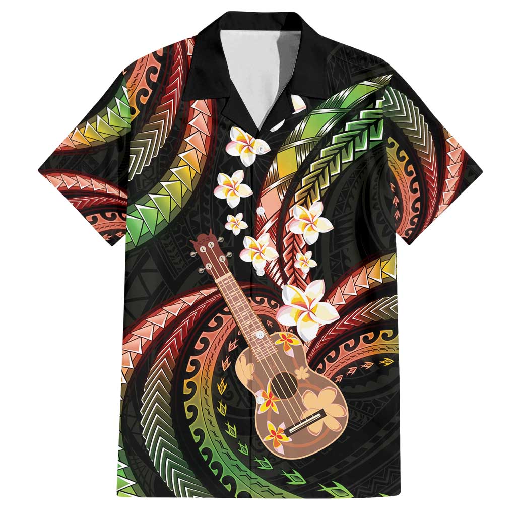 Hawaiian Ukulele Family Matching Long Sleeve Bodycon Dress and Hawaiian Shirt Jawaiian Fantastic Plumeria