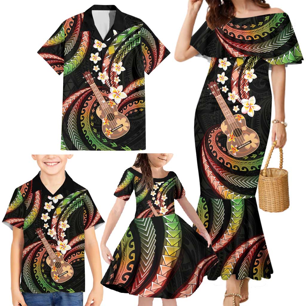 Hawaiian Ukulele Family Matching Mermaid Dress and Hawaiian Shirt Jawaiian Fantastic Plumeria