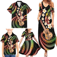 Hawaiian Ukulele Family Matching Summer Maxi Dress and Hawaiian Shirt Jawaiian Fantastic Plumeria