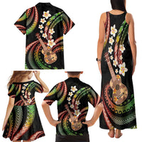 Hawaiian Ukulele Family Matching Tank Maxi Dress and Hawaiian Shirt Jawaiian Fantastic Plumeria