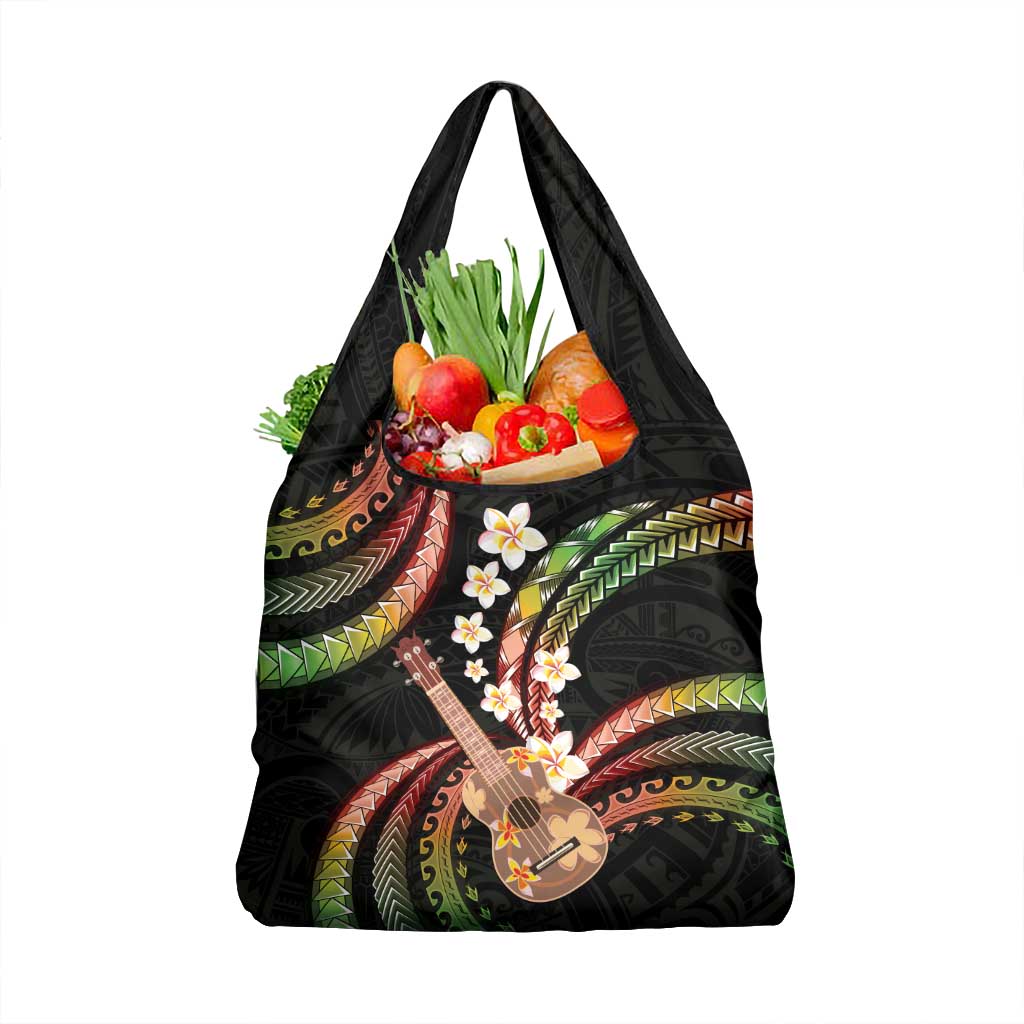 Hawaiian Ukulele Grocery Bag Jawaiian Fantastic Plumeria