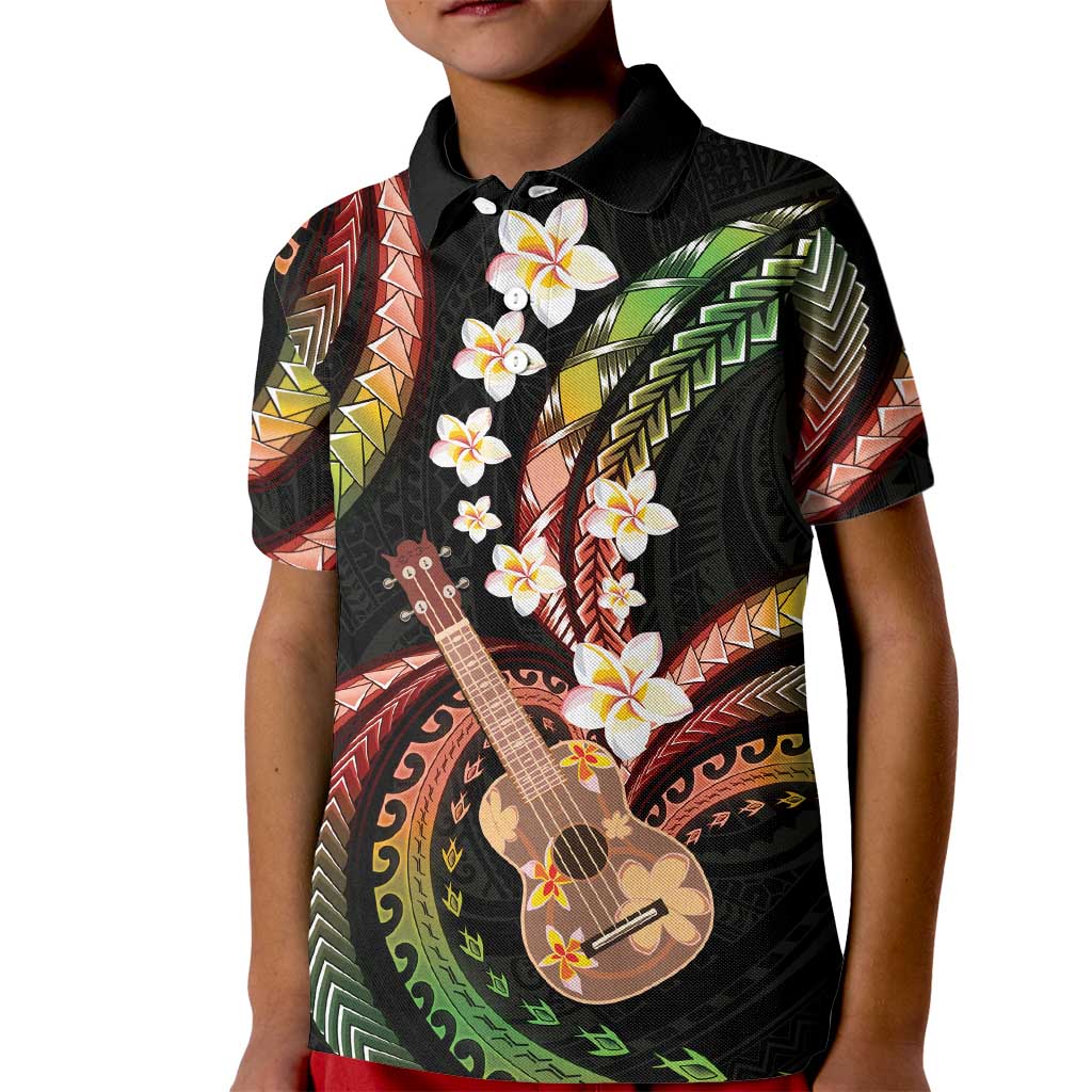 Hawaiian Ukulele Kid Polo Shirt Jawaiian Fantastic Plumeria