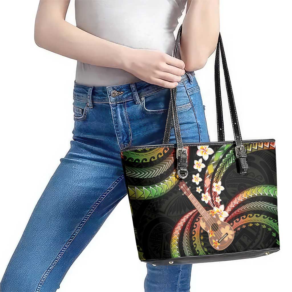 Hawaiian Ukulele Leather Tote Bag Jawaiian Fantastic Plumeria