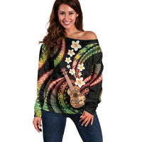Hawaiian Ukulele Off Shoulder Sweater Jawaiian Fantastic Plumeria
