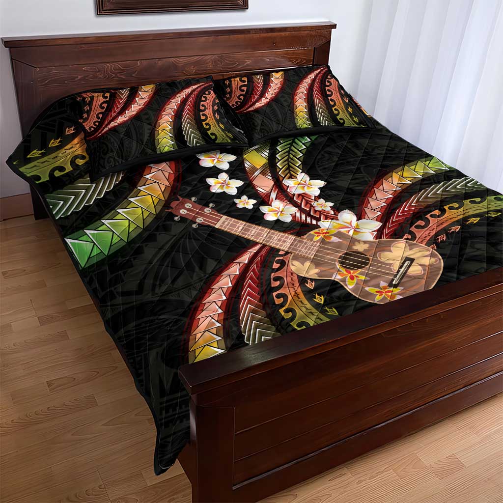 Hawaiian Ukulele Quilt Bed Set Jawaiian Fantastic Plumeria