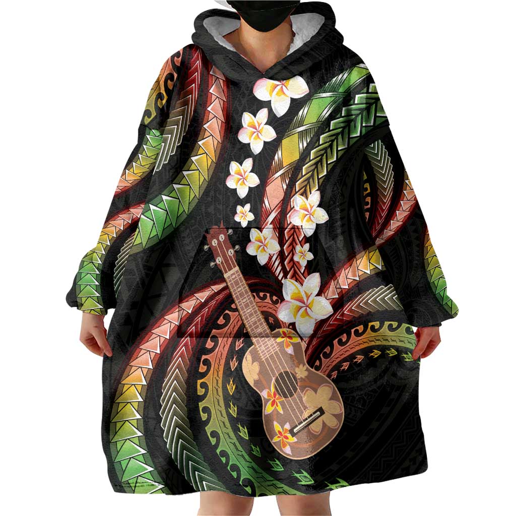 Hawaiian Ukulele Wearable Blanket Hoodie Jawaiian Fantastic Plumeria