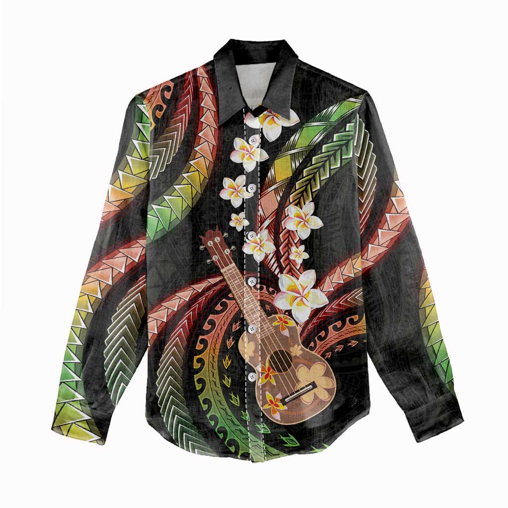Hawaiian Ukulele Women Casual Shirt Jawaiian Fantastic Plumeria