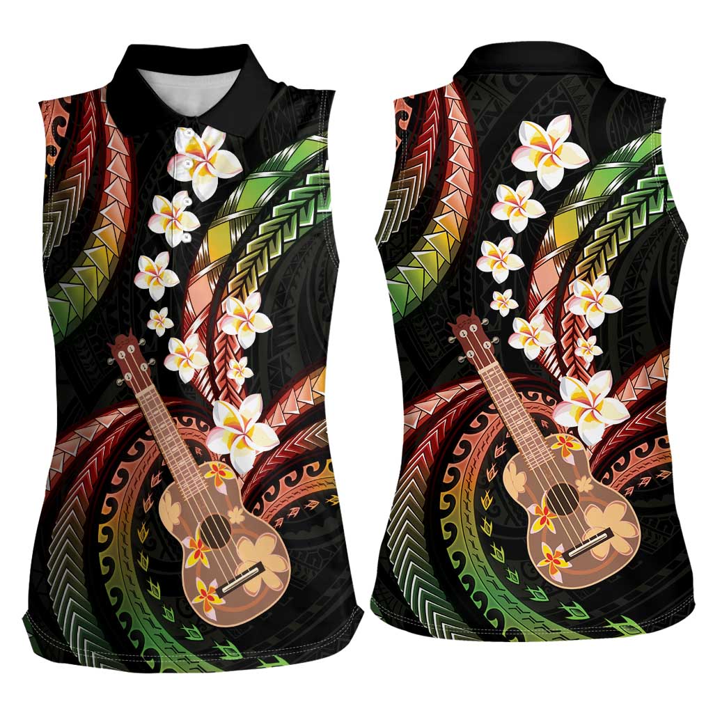 Hawaiian Ukulele Women Sleeveless Polo Shirt Jawaiian Fantastic Plumeria