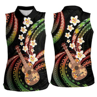 Hawaiian Ukulele Women Sleeveless Polo Shirt Jawaiian Fantastic Plumeria