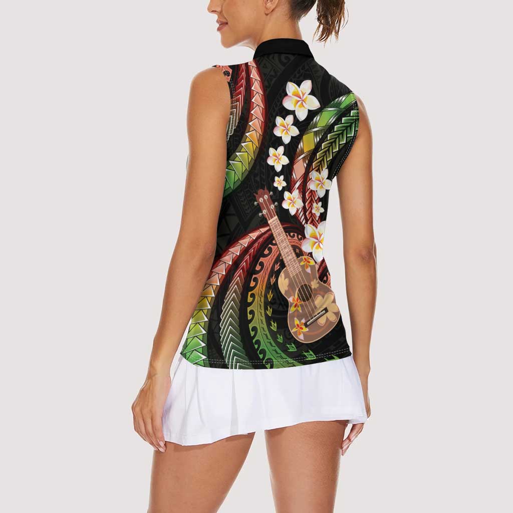 Hawaiian Ukulele Women Sleeveless Polo Shirt Jawaiian Fantastic Plumeria
