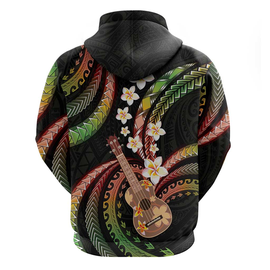 Hawaiian Ukulele Zip Hoodie Jawaiian Fantastic Plumeria