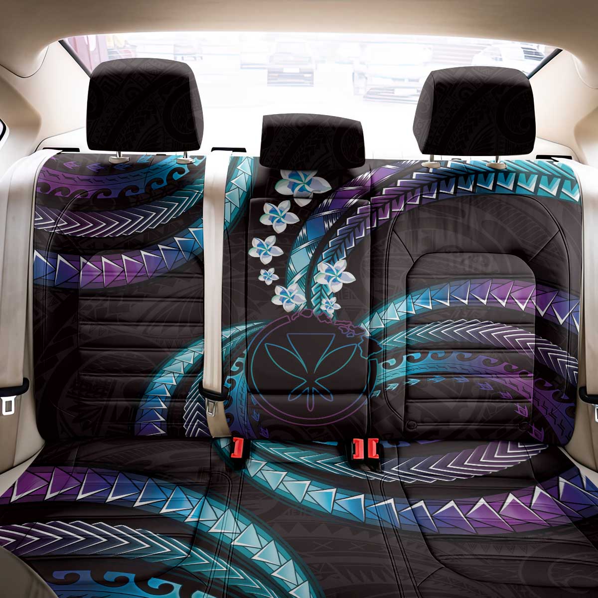Hawaii Map Kanaka Maoli Back Car Seat Cover Fantastic Frangipani Amethyst Gradient