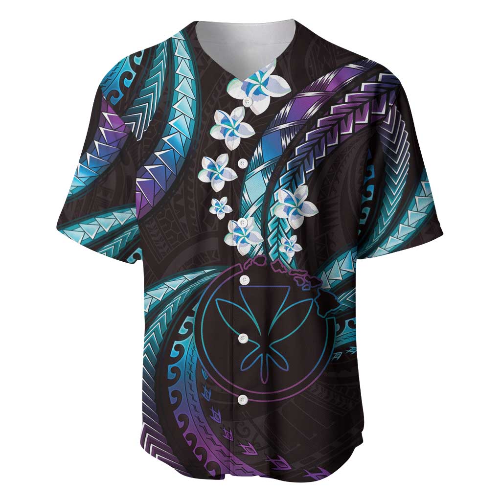 Hawaii Map Kanaka Maoli Baseball Jersey Fantastic Frangipani Amethyst Gradient