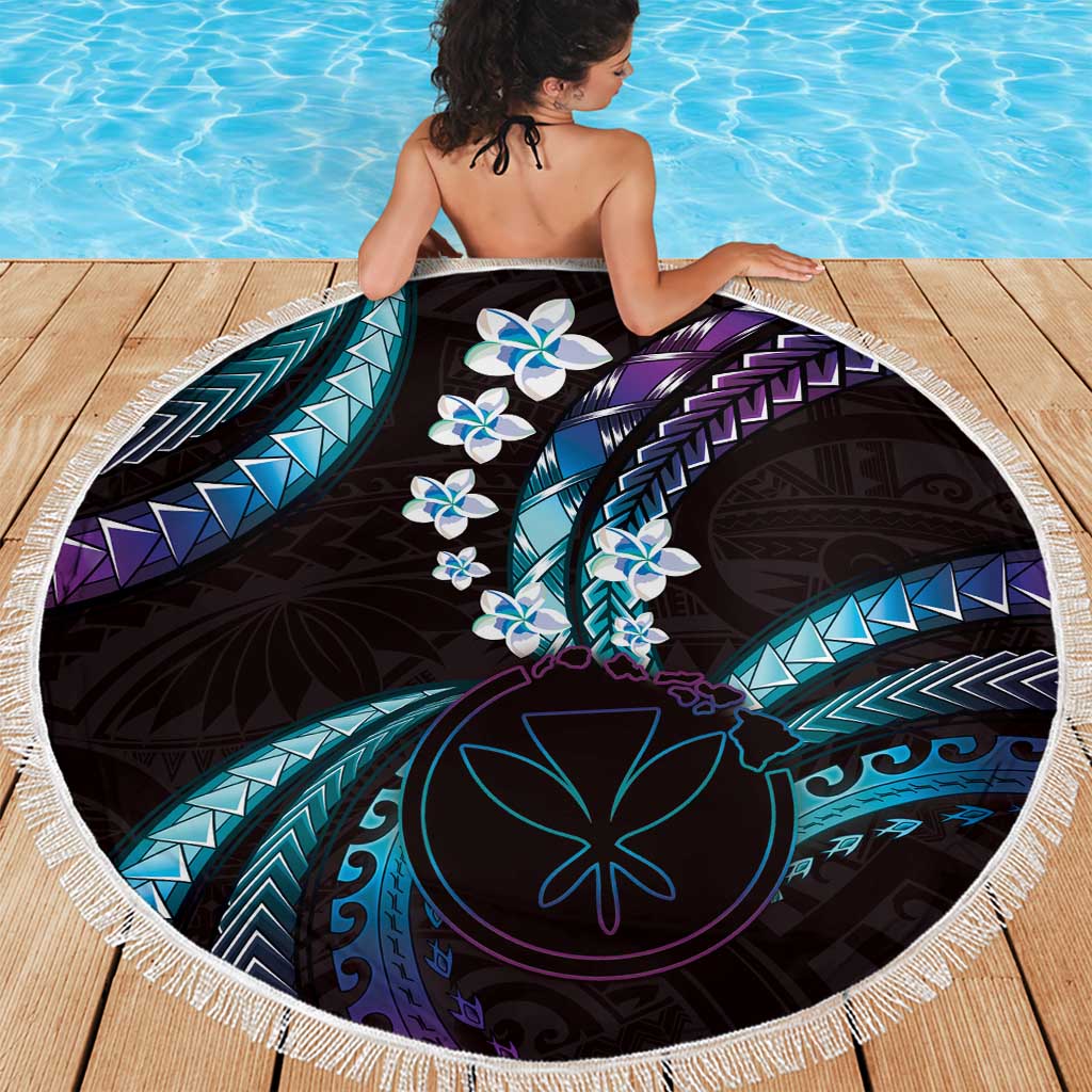 Hawaii Map Kanaka Maoli Beach Blanket Fantastic Frangipani Amethyst Gradient