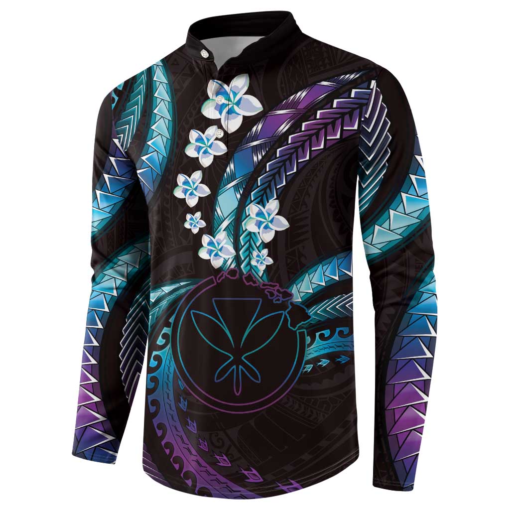 Hawaii Map Kanaka Maoli Button Sweatshirt Fantastic Frangipani Amethyst Gradient