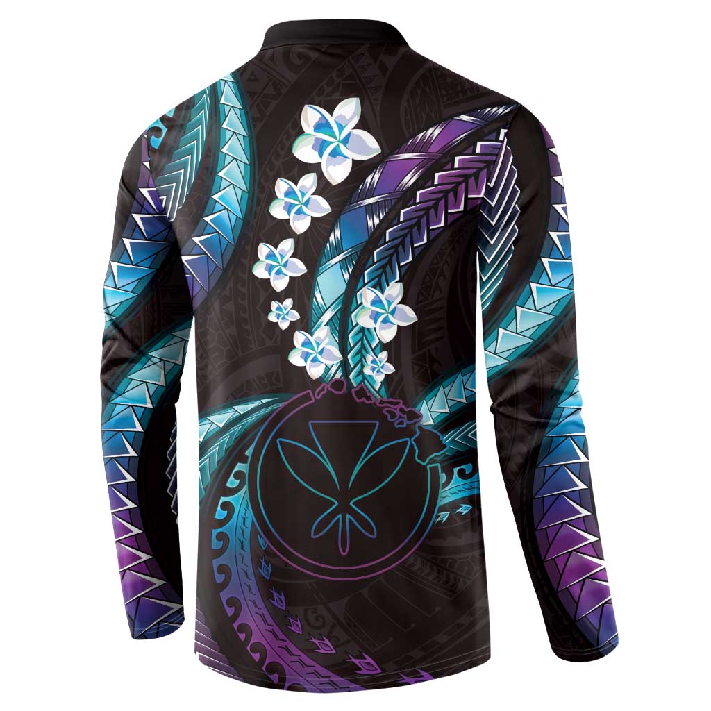 Hawaii Map Kanaka Maoli Button Sweatshirt Fantastic Frangipani Amethyst Gradient