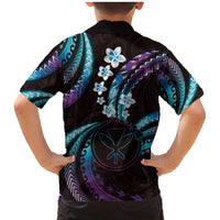 Hawaii Map Kanaka Maoli Family Matching Mermaid Dress and Hawaiian Shirt Fantastic Frangipani Amethyst Gradient