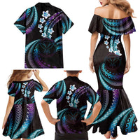 Hawaii Map Kanaka Maoli Family Matching Mermaid Dress and Hawaiian Shirt Fantastic Frangipani Amethyst Gradient