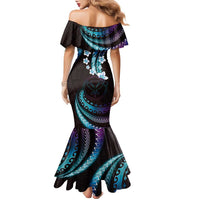 Hawaii Map Kanaka Maoli Family Matching Mermaid Dress and Hawaiian Shirt Fantastic Frangipani Amethyst Gradient