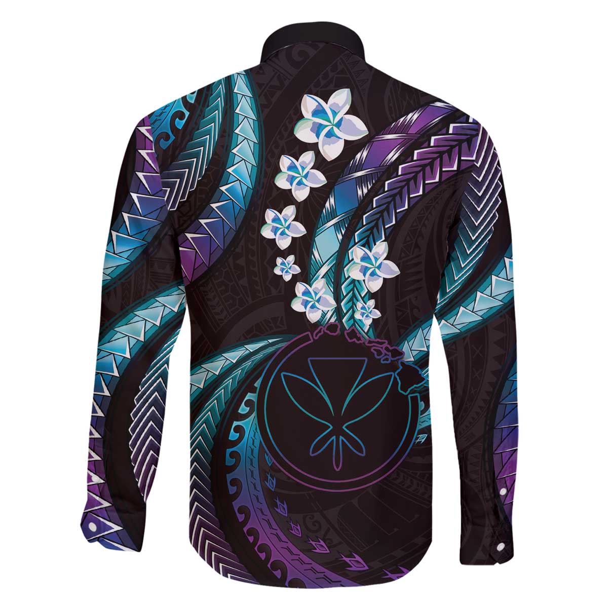 Hawaii Map Kanaka Maoli Family Matching Off The Shoulder Long Sleeve Dress and Hawaiian Shirt Fantastic Frangipani Amethyst Gradient