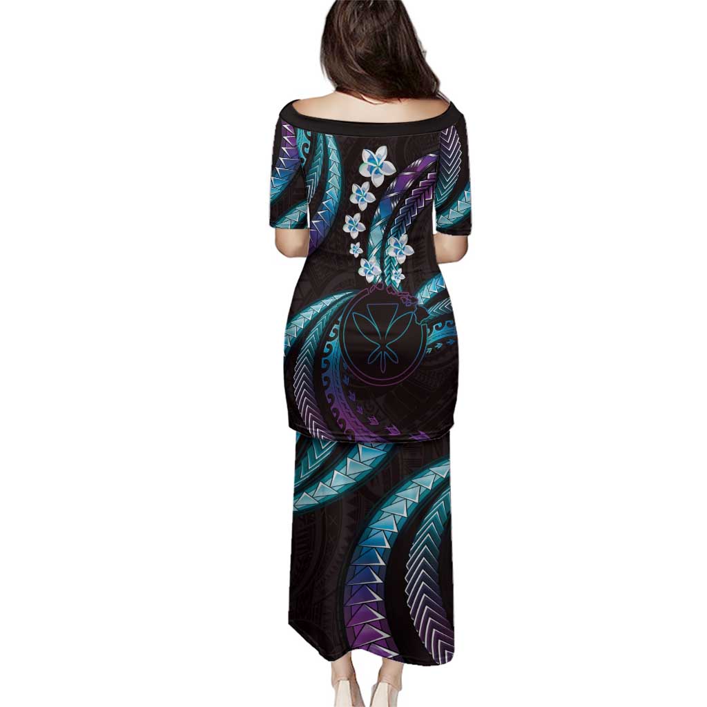 Hawaii Map Kanaka Maoli Family Matching Puletasi and Hawaiian Shirt Fantastic Frangipani Amethyst Gradient