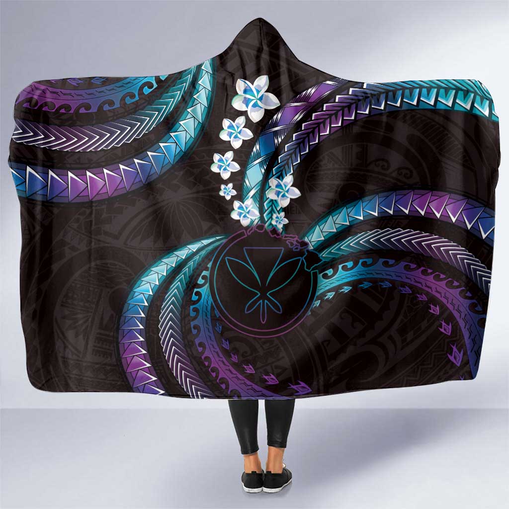 Hawaii Map Kanaka Maoli Hooded Blanket Fantastic Frangipani Amethyst Gradient