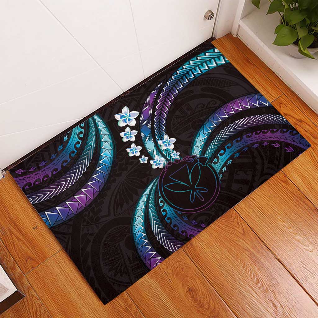 Hawaii Map Kanaka Maoli Rubber Doormat Fantastic Frangipani Amethyst Gradient