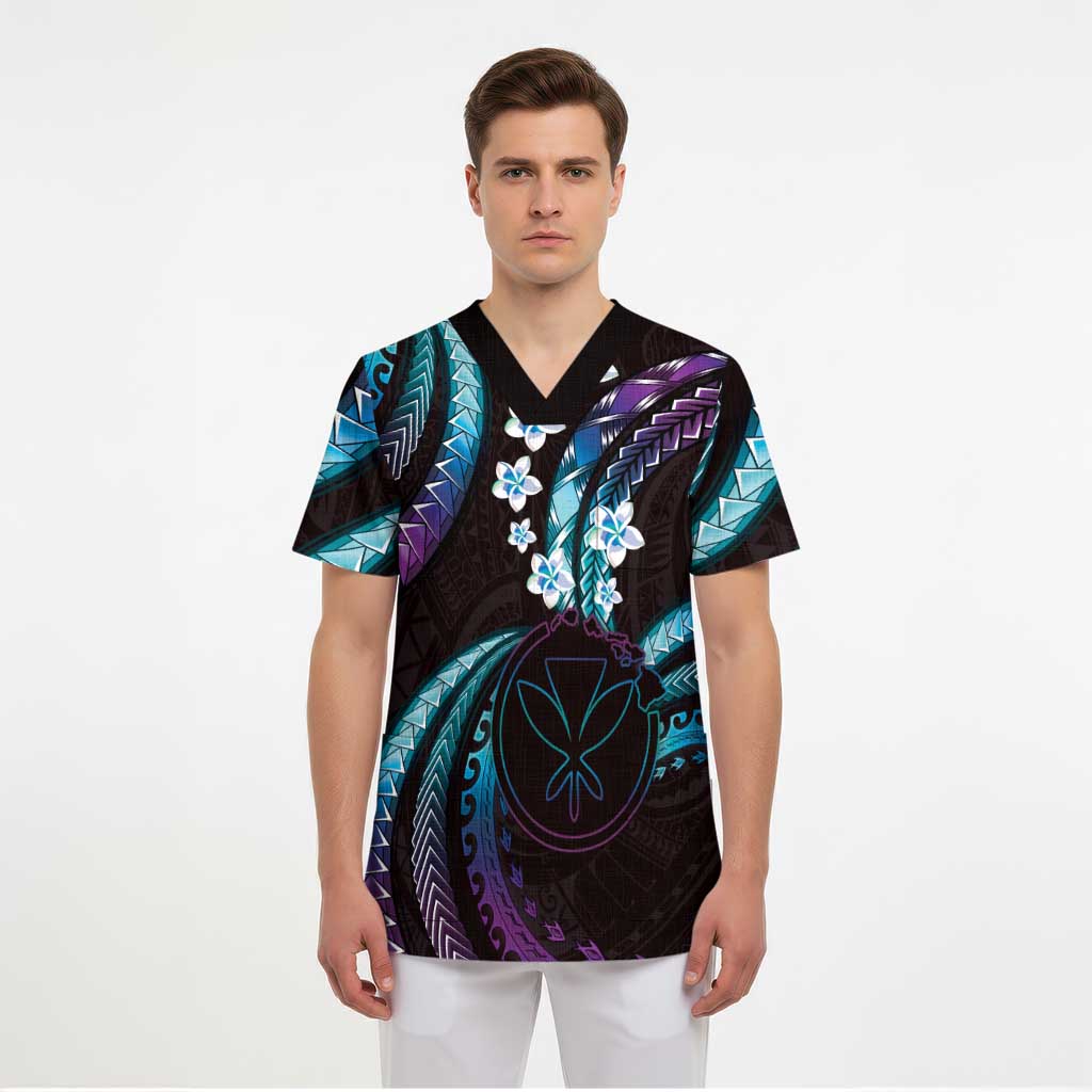 Hawaii Map Kanaka Maoli Scrub Top Fantastic Frangipani Amethyst Gradient - Polynesian Pride