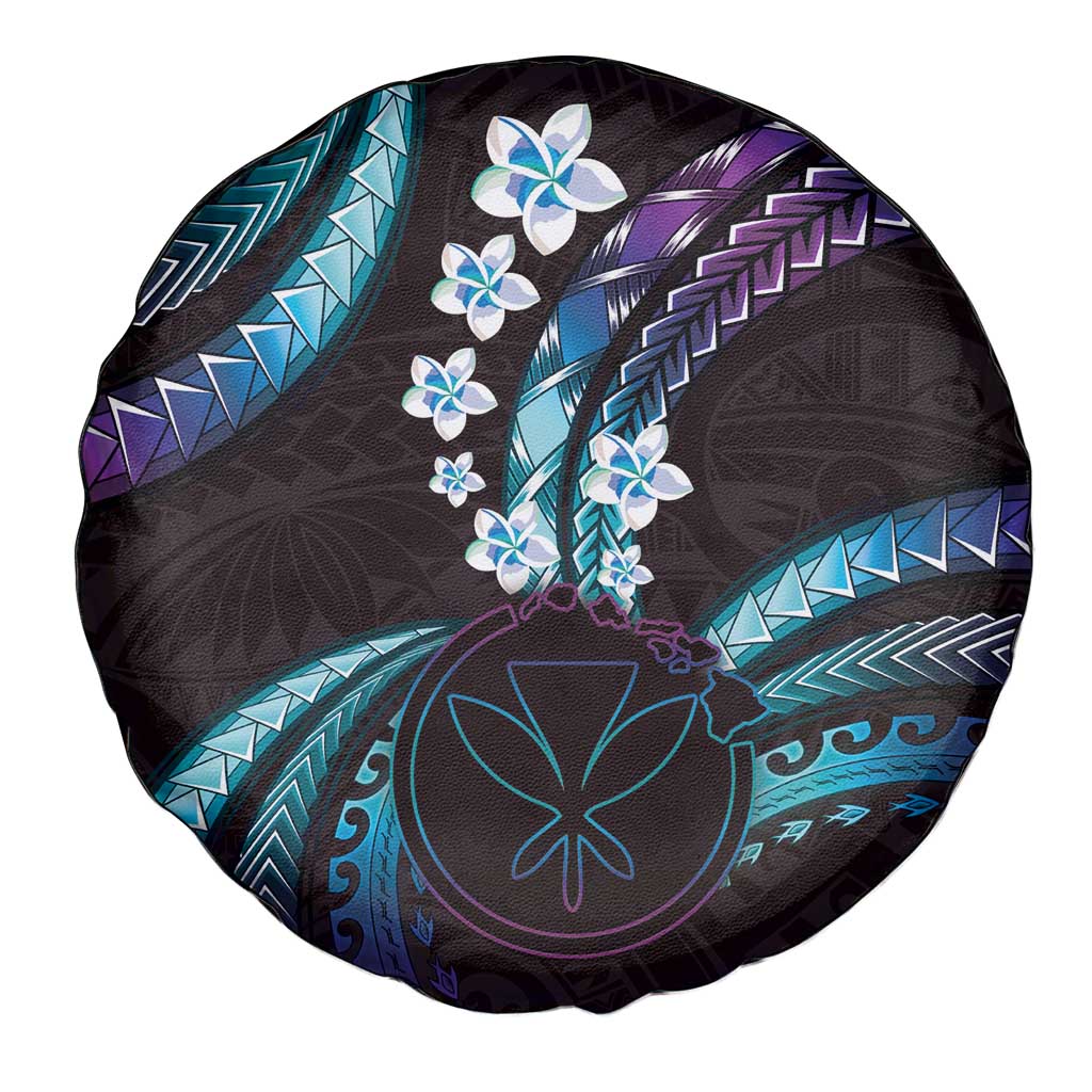 Hawaii Map Kanaka Maoli Spare Tire Cover Fantastic Frangipani Amethyst Gradient