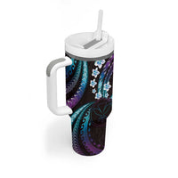 Hawaii Map Kanaka Maoli Tumbler With Handle Fantastic Frangipani Amethyst Gradient