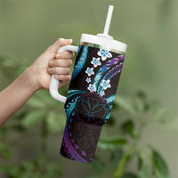 Hawaii Map Kanaka Maoli Tumbler With Handle Fantastic Frangipani Amethyst Gradient