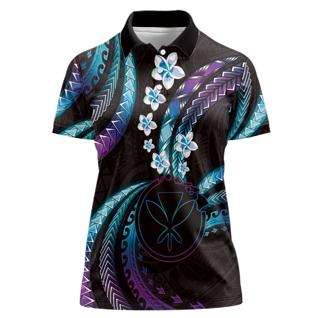 Hawaii Map Kanaka Maoli Women Polo Shirt Fantastic Frangipani Amethyst Gradient
