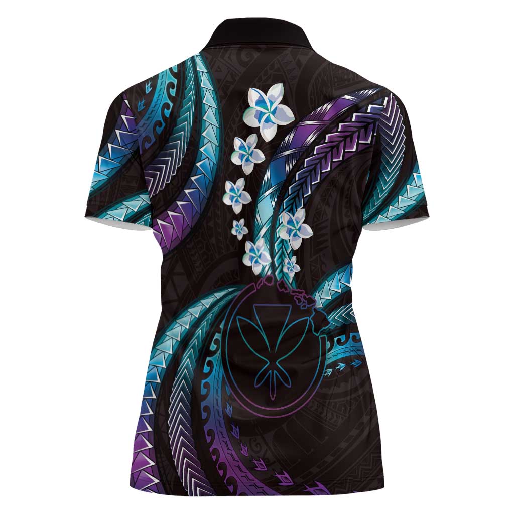 Hawaii Map Kanaka Maoli Women Polo Shirt Fantastic Frangipani Amethyst Gradient