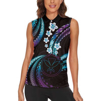 Hawaii Map Kanaka Maoli Women Sleeveless Polo Shirt Fantastic Frangipani Amethyst Gradient
