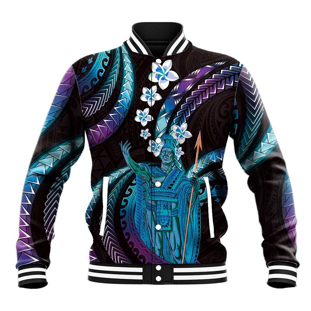 Hawaii King Kamehameha Baseball Jacket Fantastic Plumeria Amethyst Gradient
