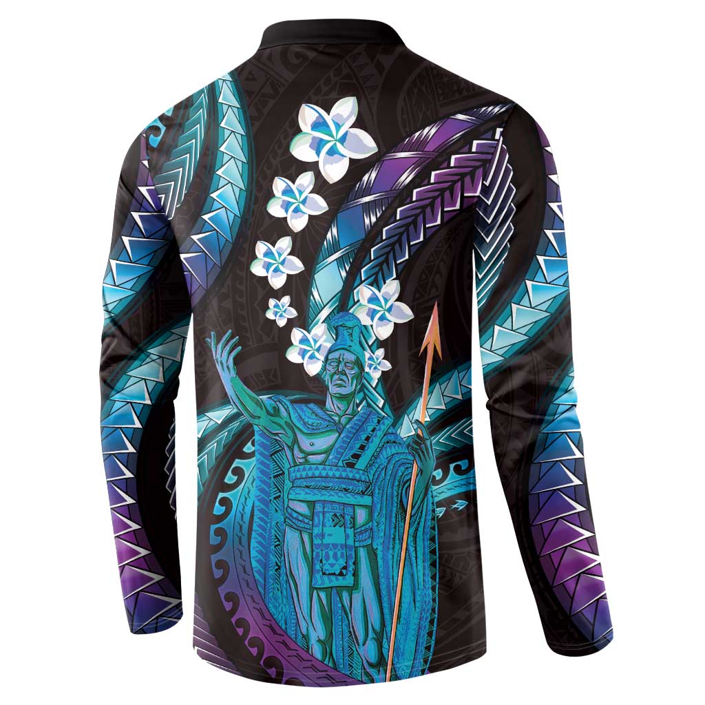 Hawaii King Kamehameha Button Sweatshirt Fantastic Plumeria Amethyst Gradient