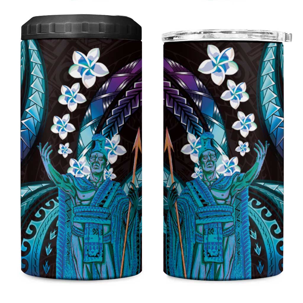 Hawaii King Kamehameha 4 in 1 Can Cooler Tumbler Fantastic Plumeria Amethyst Gradient