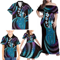 Hawaii King Kamehameha Family Matching Off Shoulder Maxi Dress and Hawaiian Shirt Fantastic Plumeria Amethyst Gradient