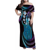 Hawaii King Kamehameha Family Matching Off Shoulder Maxi Dress and Hawaiian Shirt Fantastic Plumeria Amethyst Gradient