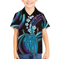 Hawaii King Kamehameha Family Matching Off Shoulder Short Dress and Hawaiian Shirt Fantastic Plumeria Amethyst Gradient