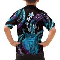 Hawaii King Kamehameha Family Matching Puletasi and Hawaiian Shirt Fantastic Plumeria Amethyst Gradient