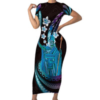 Hawaii King Kamehameha Family Matching Short Sleeve Bodycon Dress and Hawaiian Shirt Fantastic Plumeria Amethyst Gradient