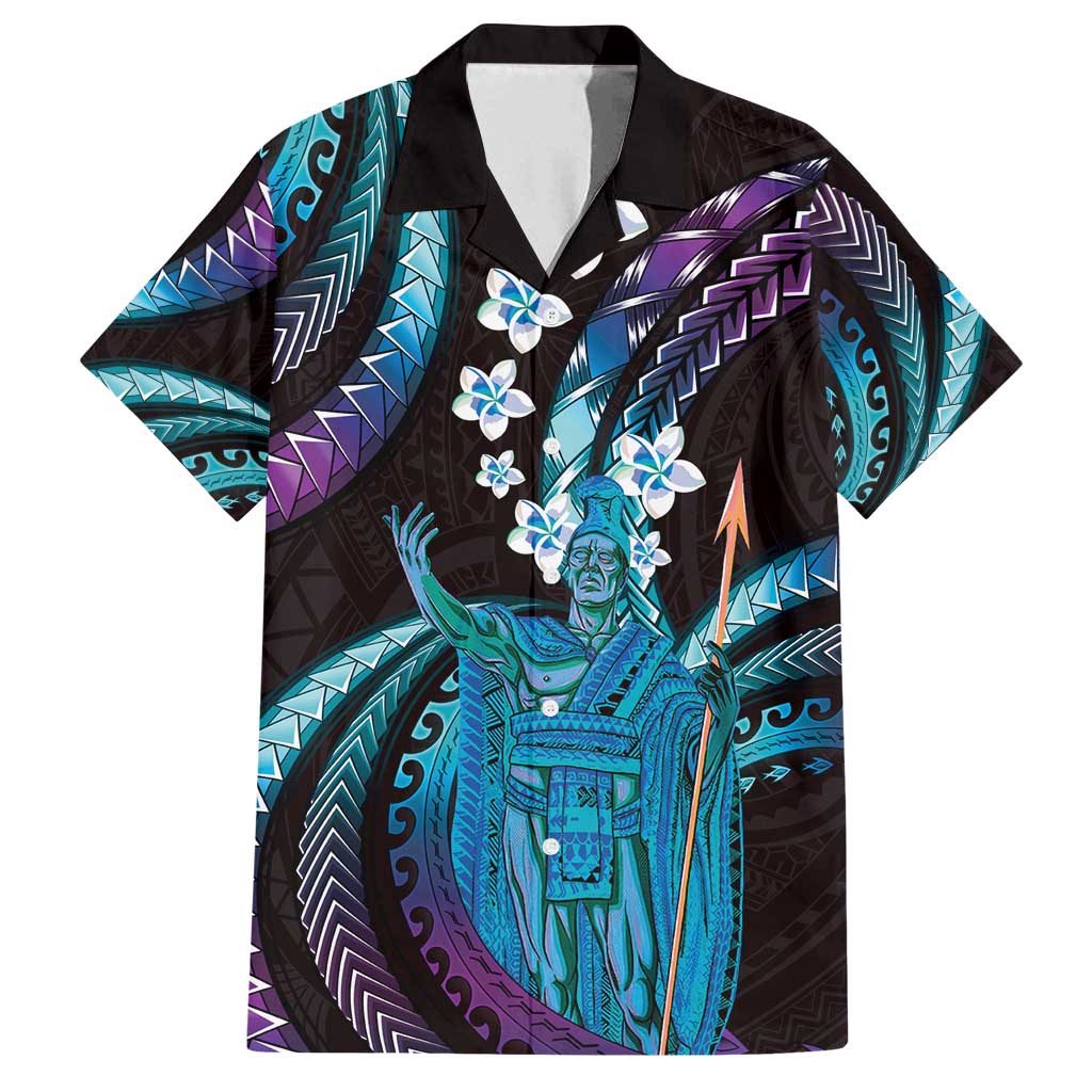 Hawaii King Kamehameha Family Matching Tank Maxi Dress and Hawaiian Shirt Fantastic Plumeria Amethyst Gradient